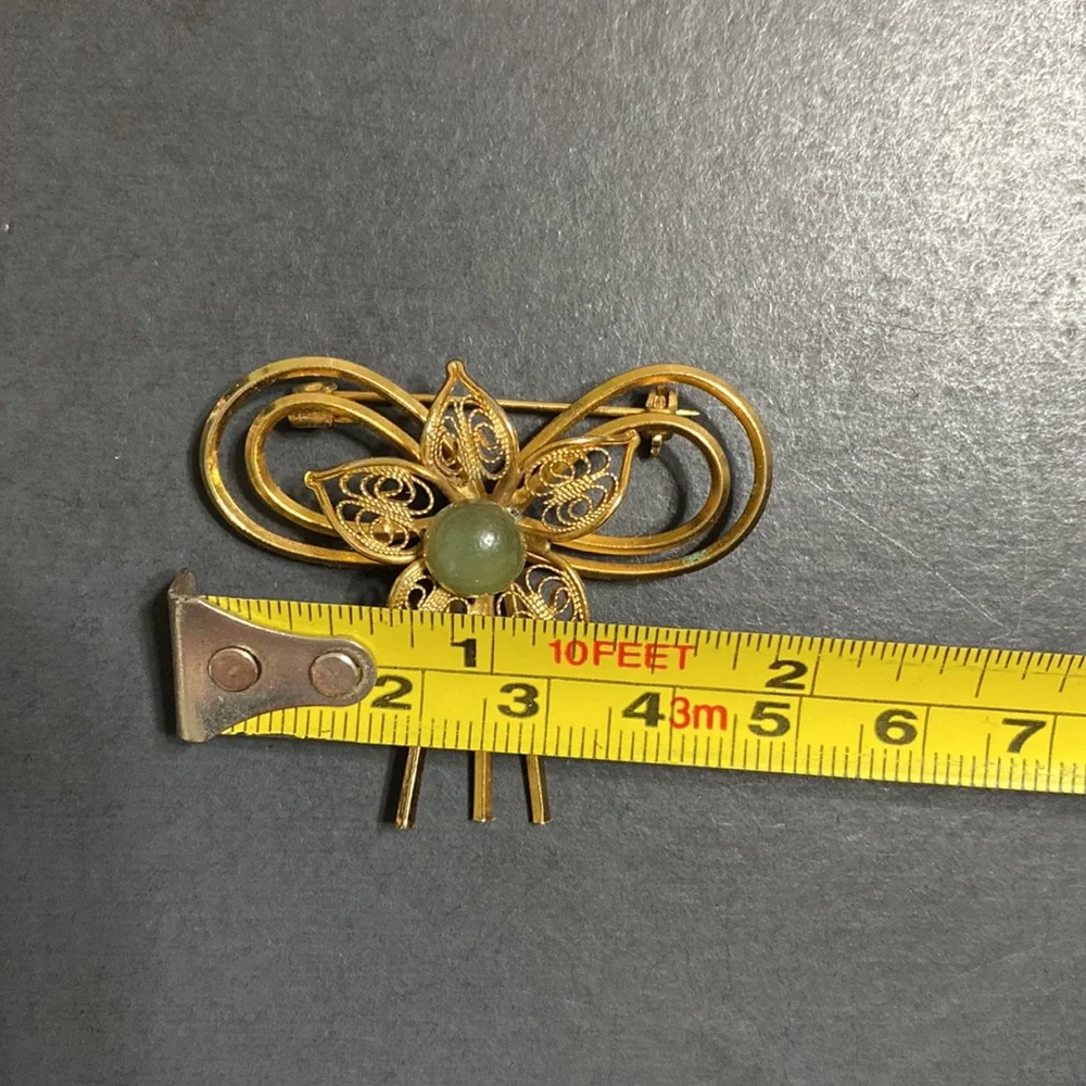 🖤Vtg💕Jade flower ribbon brooch - Picture 9 of 11
